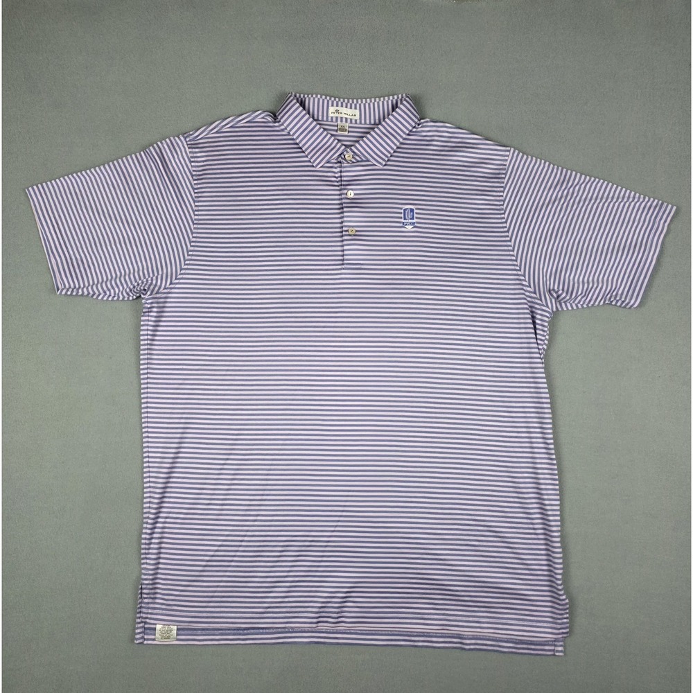 Peter Millar Polo Shirt Mens XXL Purple White Stripe Golf PVCC
